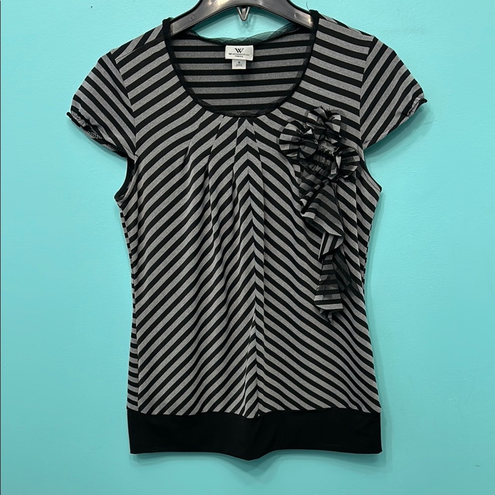 Worthington Black and Gray Striped Blouse